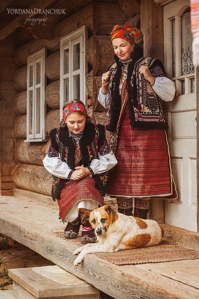 Hutsul women wearing traditional folk clothing