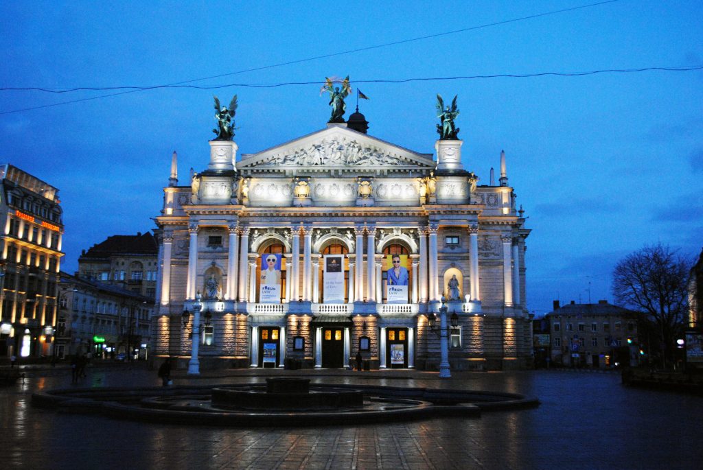 Lviv opera at night