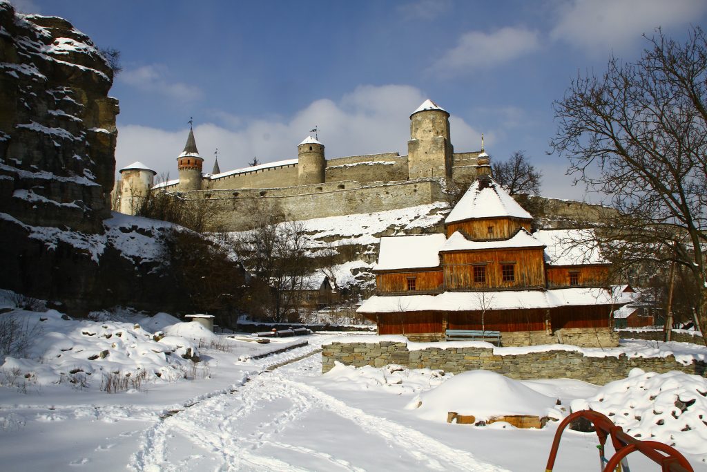 Kamianets-Podilskyi Castle in winter